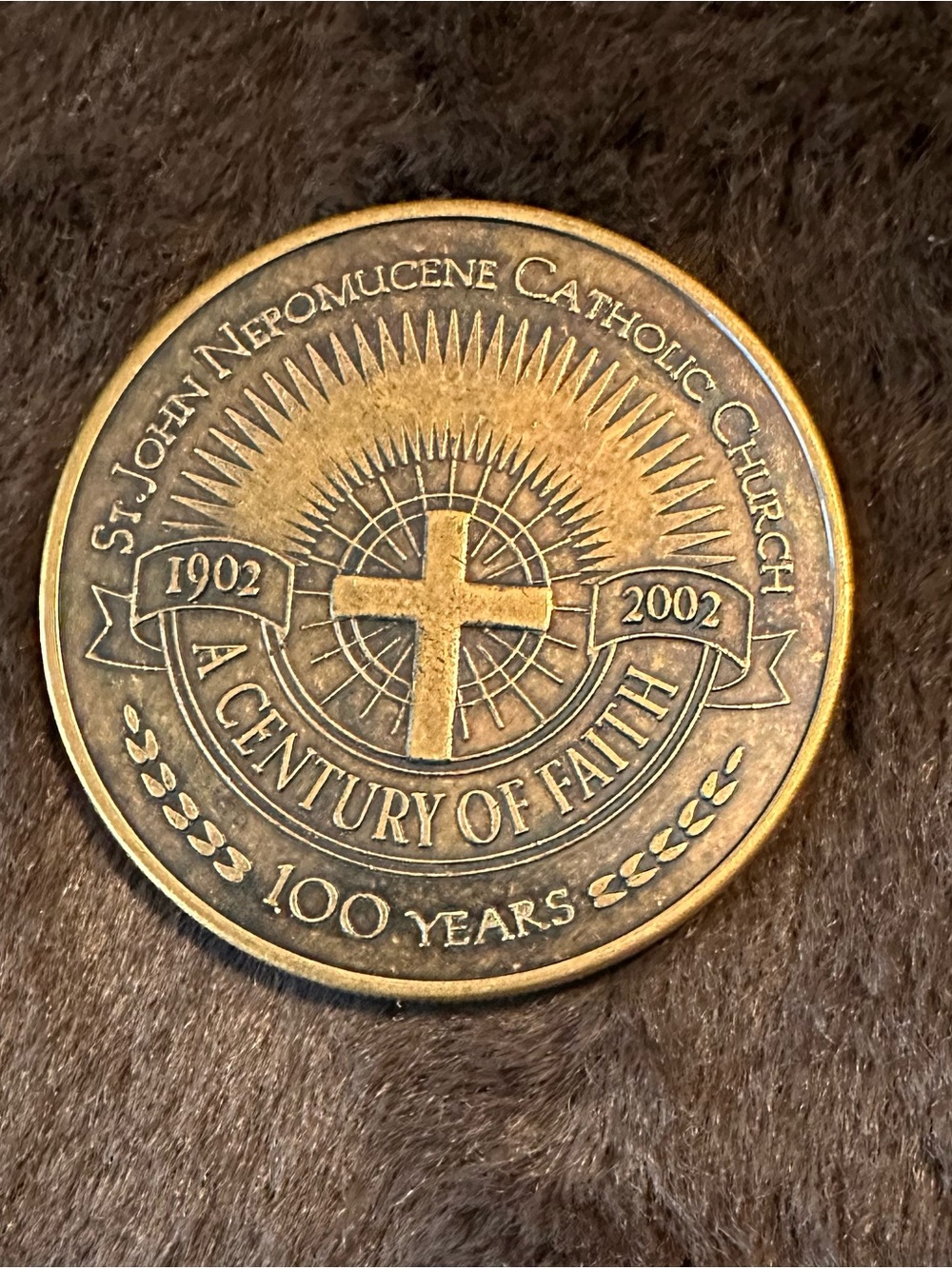 Commemorative St. John Nepomucene Catholic Church 1902-2002 Bronze Medal